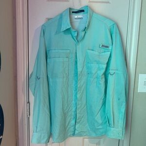 Aqua blue long sleeve button up shirt